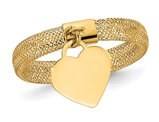 14K Yellow Gold Woven Mesh Polished Heart Charm Ring